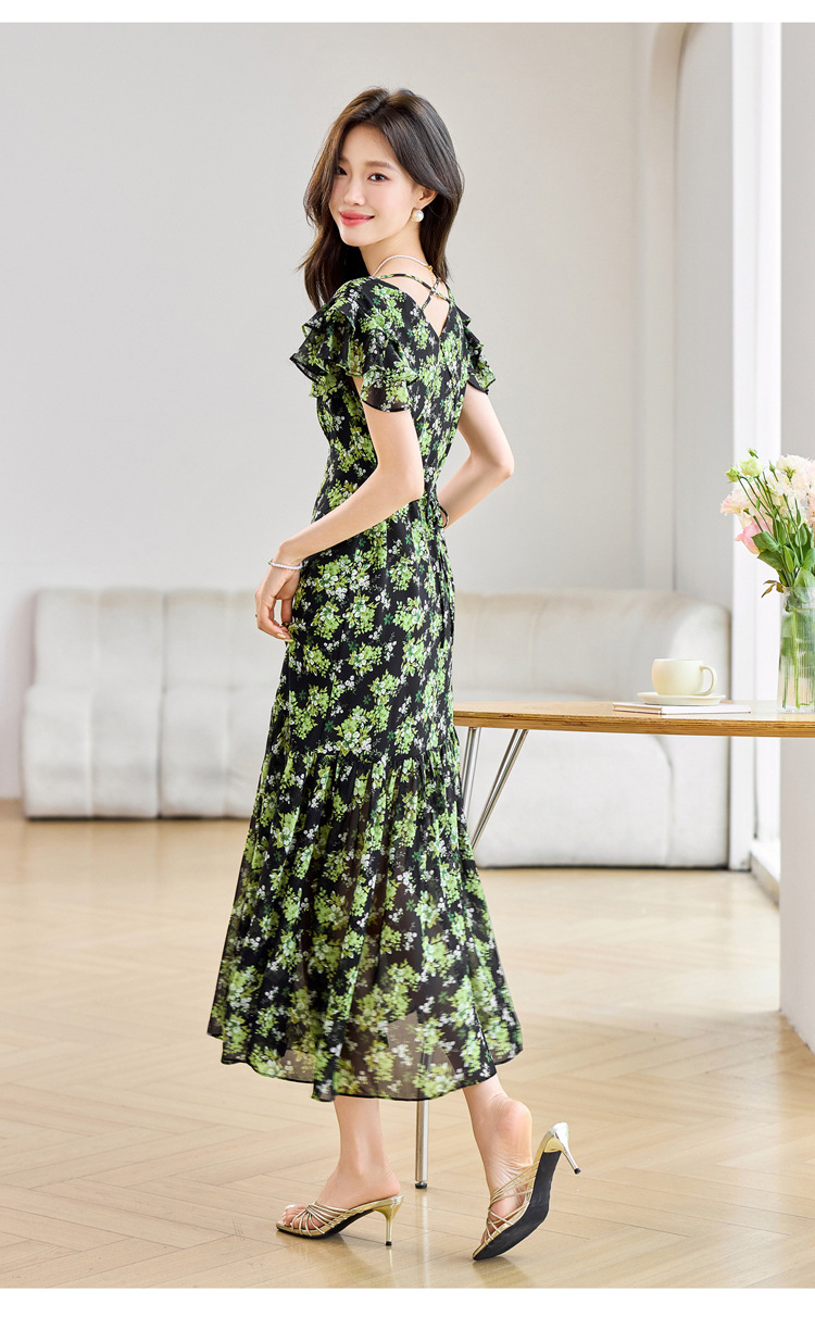 Đầm suông midi họa tiết hoa tay ngắn thanh lịch MM2632 — Màu sắc hình ảnh chi tiết 13