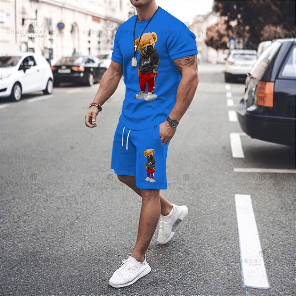 2023 nuevos deportes casuales camiseta de los hombres de verano de fitness shorts camiseta traje de running traje de manga corta de los hombres de comercio exterior
