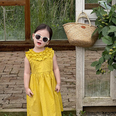 Children's 3D Lace Collar Summer Dress Sweet V-Neck Blouse Dress for Kids 3-8 Years Old, One Piece Drop Shipping
