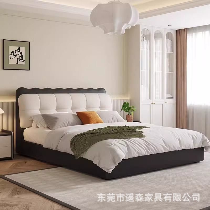 Italian-Style Light Luxury 1.5m Leather Bed for Master Bedroom, High-End and Elegant, 1.8m Double Beds, Modern Minimalist Soft-Upholstered Storage Wedding Bed