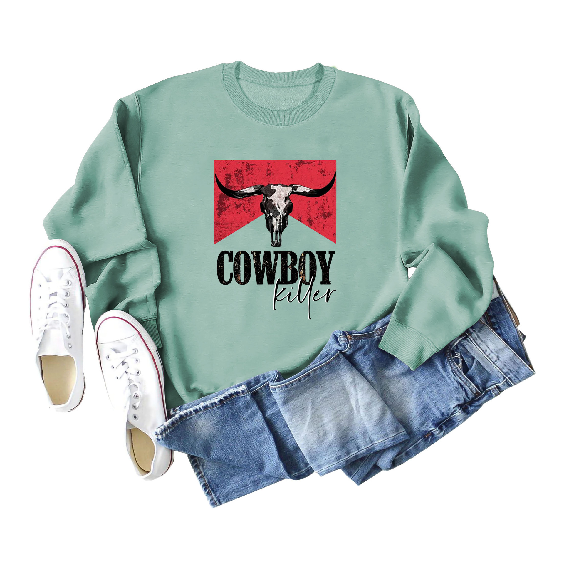 Wish Amazon Independent Station Comercio exterior transfronterizo Cowboy Killer patrón divertido suéter casual de otoño e invierno