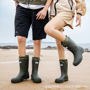 Cross-Border Mid-Tube Drawstring Couple Rain Boots Waterproof Casual Rain Boots Lightweight Kitchen Non-Slip Rubber Shoes Thick-Soled Work Water Shoes