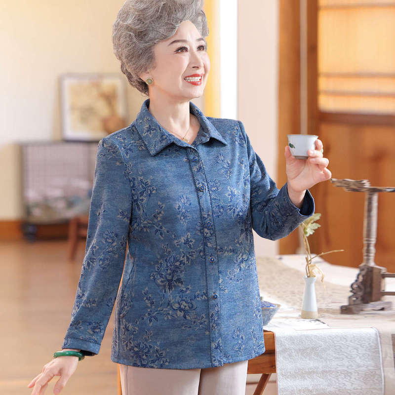 奶奶秋装衬衫2025新款中老年人上衣女妈妈春秋长袖老太太衣服洋气|undefined