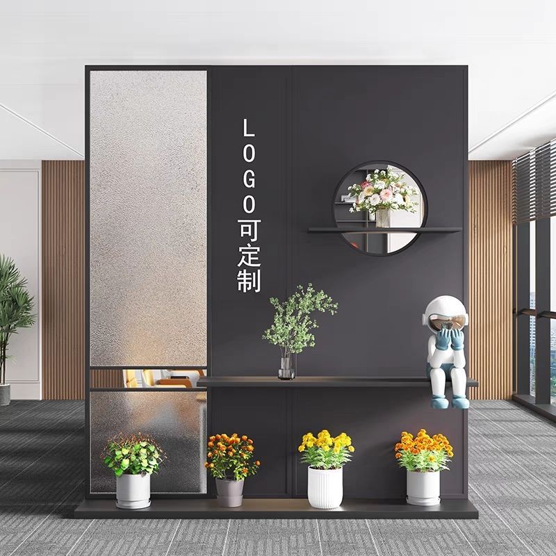 简约现代玻璃屏风隔断办公室形象墙公司入户玄关前台LOGO背景|undefined
