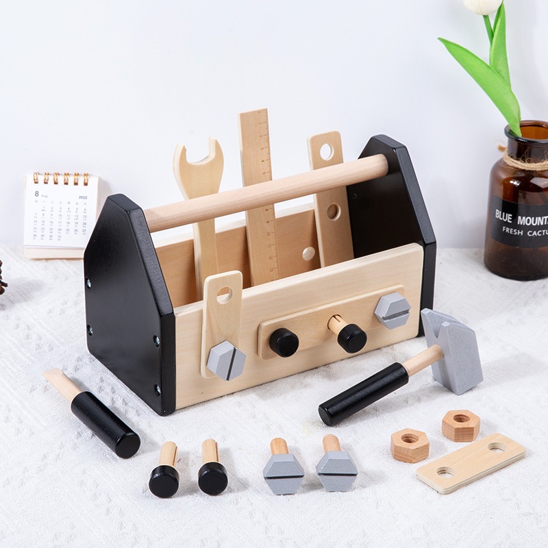 Children's Simulated Wooden Craftsman's Toolbox for Boys, Assembling Tools, Baby Educational Screw Insert Toys