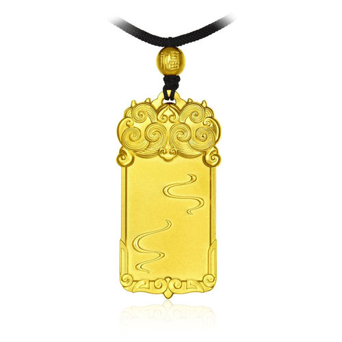 Yunnan Sand Gold Fine Art Ancient Law Qilin Pendant with Auspicious Clouds Protection Amulet Necklace, imitation gold jewelry supply source