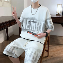 【淘宝爆款】青少年夏季休闲运动套装男孩初中生中学生短袖t恤