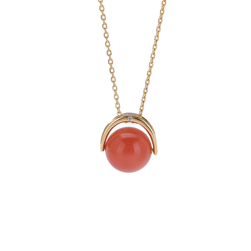 Mặt dây chuyền bạc S925 mạ vàng hồng đính mã não mật ong sáp — Tiền thủy hồng (không bao gồm dây xích)