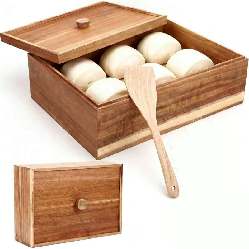 Wooden Dough Box with Lid, Pizza Dough Storage Box, Acacia Wood Baking Pastry Dough Tray Storage Box