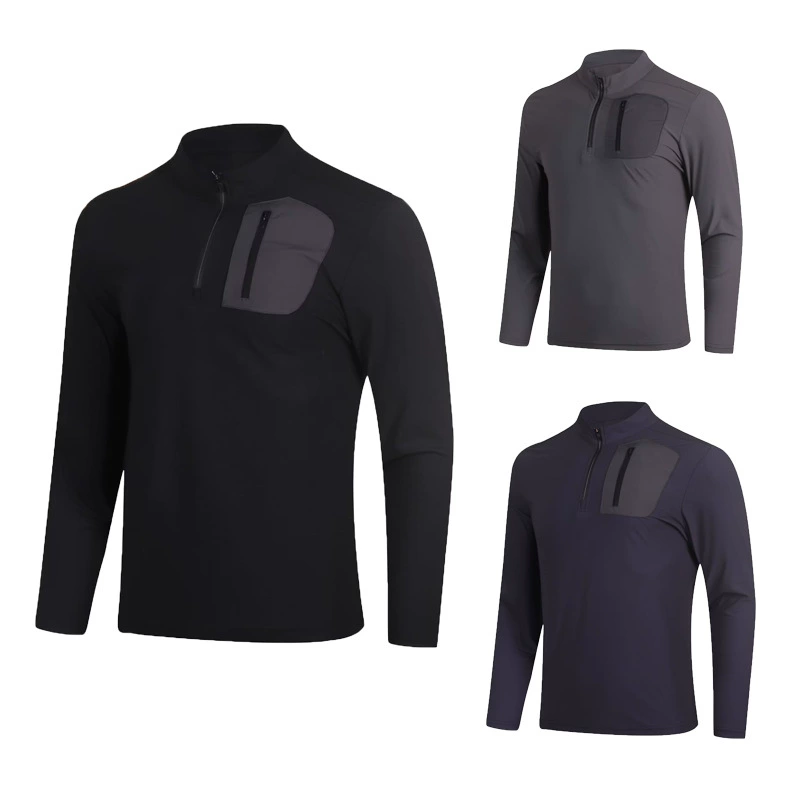 Деловые мужские осенние новые быстросохнущие дышащие спортивные брюки с клапаном и карманами с длинными рукавами и половиной молнии, верхняя футболка для улицы