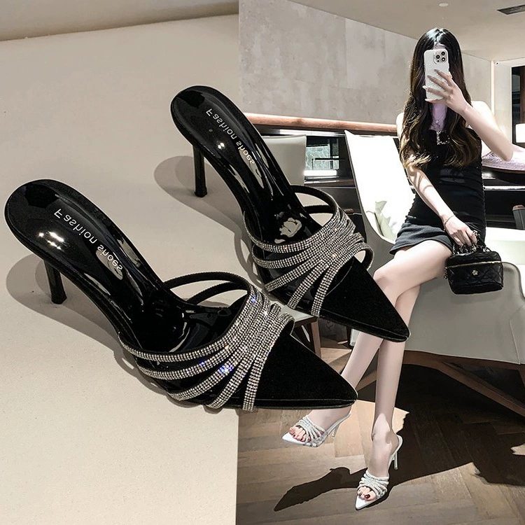 Женские летние босоножки-стилето с крупными стразами, открытый носок, заостренный, на высоком каблуке, сексуальные, маленькие, ароматные.