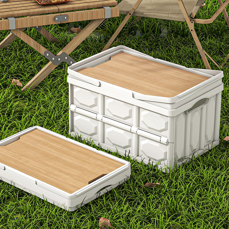 Caja de almacenamiento plegable de campamento al aire libre Caja de acabado de gran capacidad con tablero de madera Caja de almacenamiento de ropa Bajail del automóvil