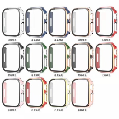 apply Apple Watch case Double color electroplate Protective shell iwatch7 Generation PC Tempered one smart cover