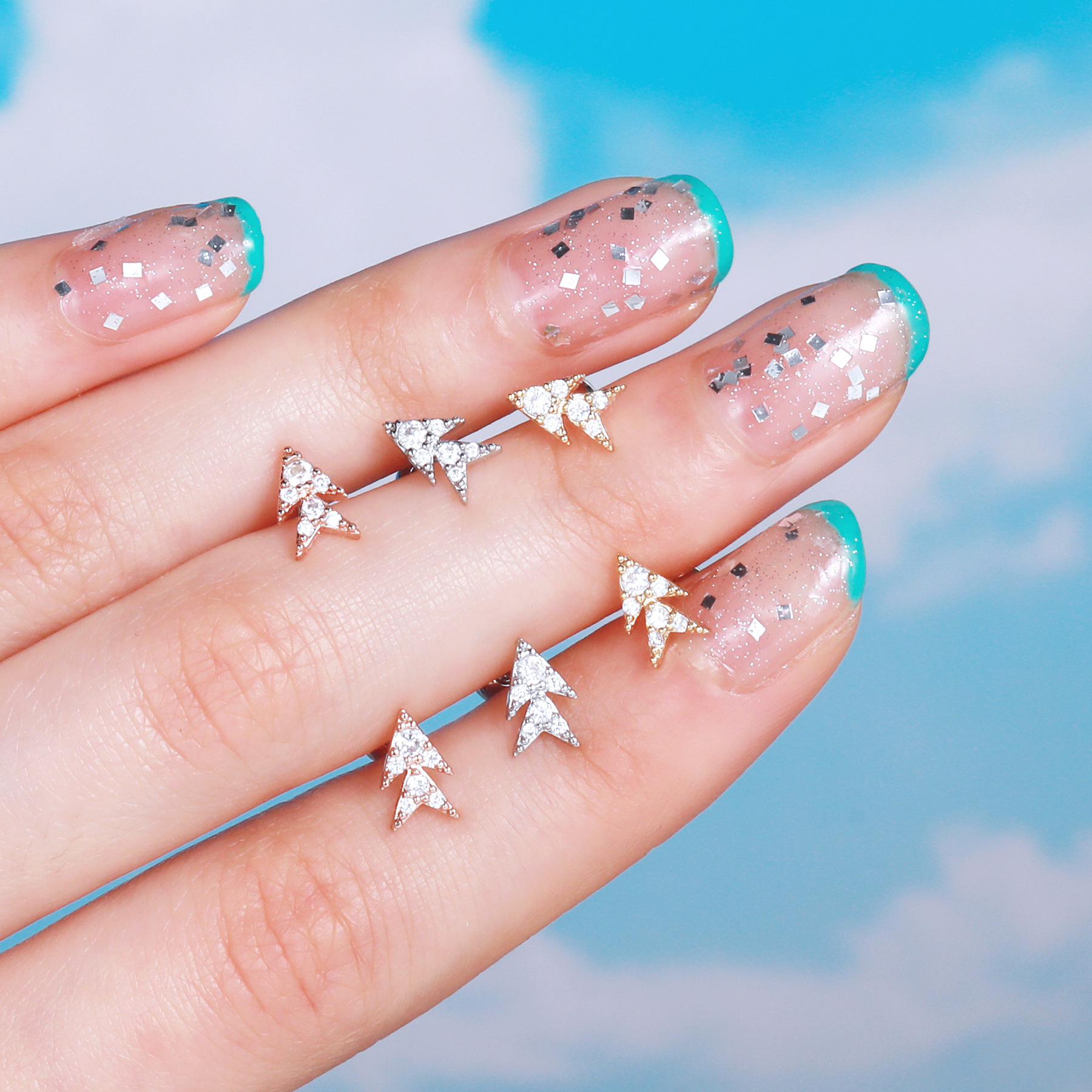 planet stud ball geometric space element copper earrings