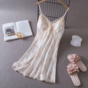 New Summer New Sexy Pajamas for Women Pure Lust Style Ice Silk Thin Suspender Nightgown with Breast Pads Live Broadcast Wholesale