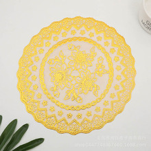 厂家高档PVC烫金垫蕾丝餐垫小杯垫 碗盘防滑烟缸垫隔热垫20cm批发