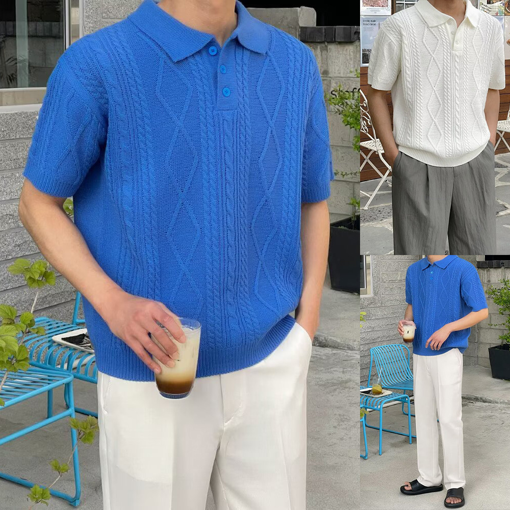 Polo camiseta camiseta de punto camiseta de manga corta camiseta de hombre estereoscópico torsión flor vieja viento de verano fábrica transfronteriza al por mayor