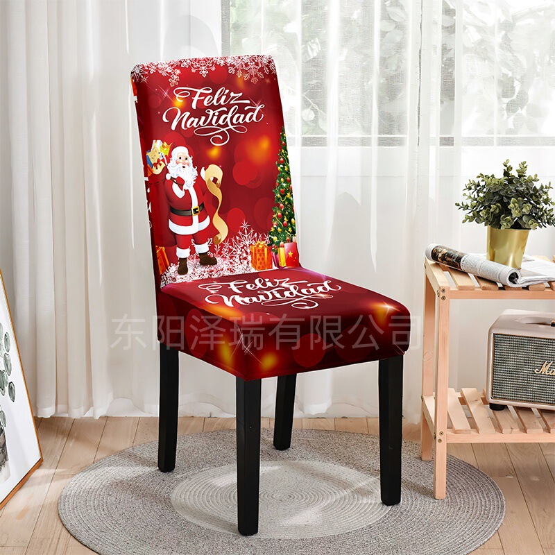クロスボーダー新しいクリスマス椅子カバーミルクシルクサンタクロースプリント装飾椅子カバー弾性ポリエステルダイニング椅子カバー|undefined