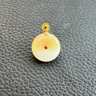 Fubei Diamond Jewelry [18K Gold Inlaid with Natural Hetian Jade Sugar Material Safety Buckle Pendant] Bare Stone Size 21*7.3m