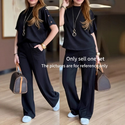 Women's Casual Two-Piece Set, Solid Color Loose Fit Lounge Wear, Comfortable Long Sleeve Top And Trousers Outfit_ecoleips.com