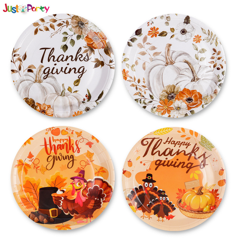 Autumn Thanksgiving Party Decoration Theme Pumpkin Maple Leaf Disposable Turkey Paper Plate Tableware suit Paper Plate