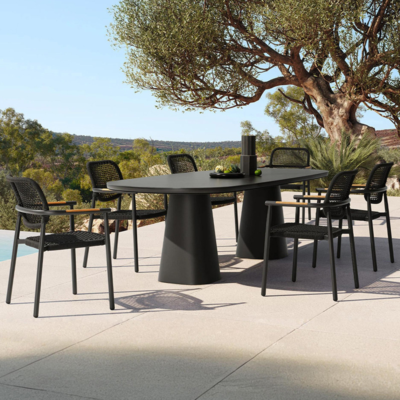 Mesa y silla de ratana al aire libre para terraza de hotel villa impermeable y protección solar jardín al aire libre combinación de mesa y silla de aleación de aluminio