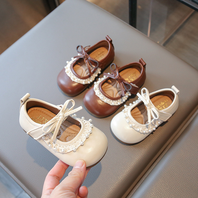 Spring Girls' Small Leather Shoes with Bows, Soft-Soled Toddler Shoes, Children's Princess Shoes, Spring New Baby Shoes