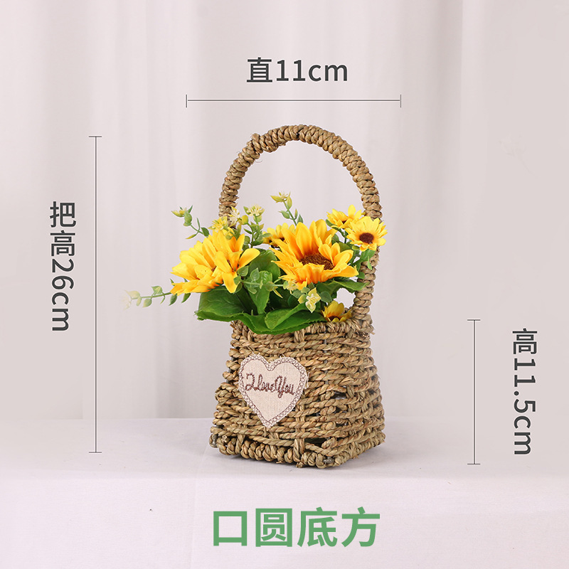 Cesta de Flores Tejida a Mano de Hierba Natural, Decorativa, para Arreglos Florales y Fiestas