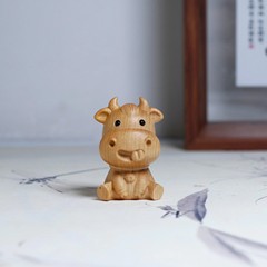 崖柏木雕十二生肖小蒙牛可愛小動物手把件創意工藝品文玩禮品批發