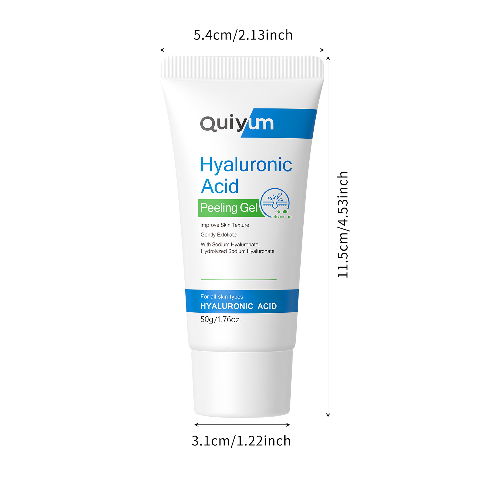 Cross-border new product quiyum Hyaluronic acid Exfoliating Scrub 50g for cleansing facial skin is in stock and available for delivery from the manufacturer Specification drawing