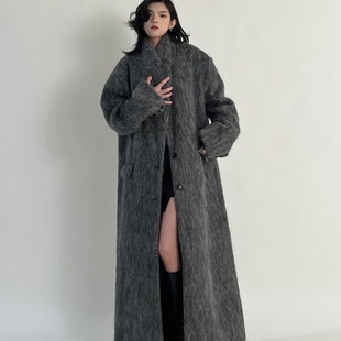 Lazy Wide Version Korean Style French Style Hepburn Style Gray Long Woolen Coat for Women Winter