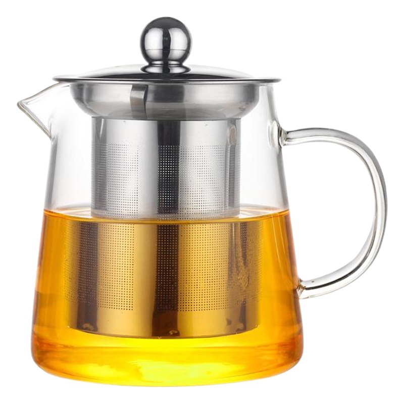 Venta al por mayor de fábrica engrosada tetera de vidrio resistente al calor tetera de flores tetera de filtro de acero inoxidable tetera juego de té traje