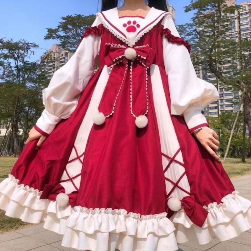 大码女装300斤软妹洋装lolita蓝色连衣裙洛丽塔日常学院风轻lo裙|undefined