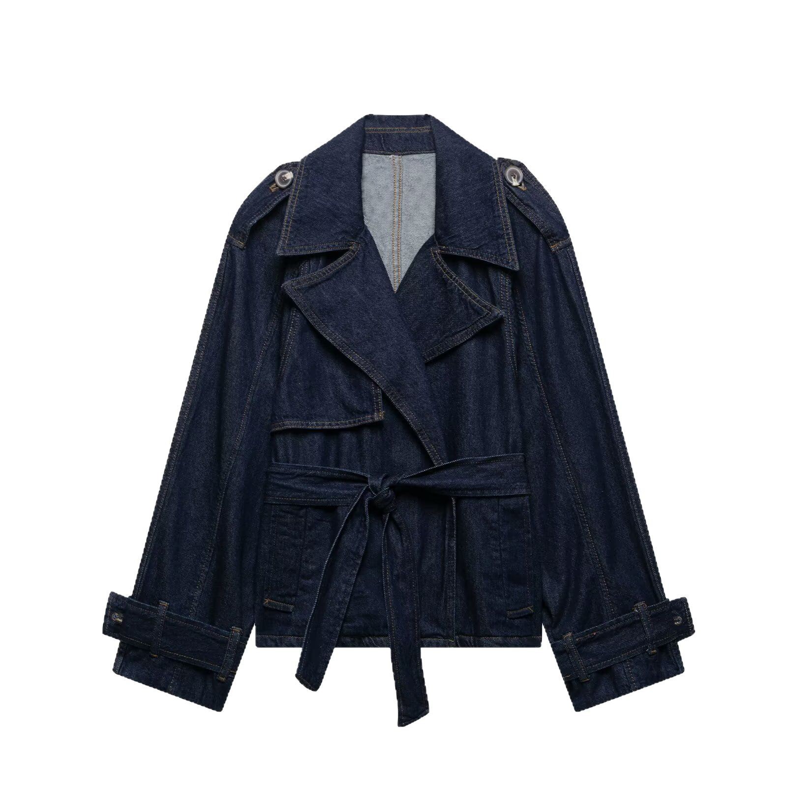 Cross-Border Exclusive Supply of Trendy 2026 New European and American Style Short Denim Trench Coat with a Unique Design, Oversized Long-Sleeve Jacket, Hot-Selling Item