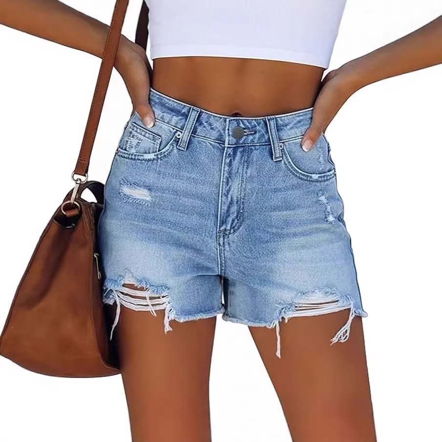 European and American Cross-Border E-Commerce Platform Temu Amazon's New Summer Style Wish Ripped High-Waisted Women's Denim Shorts for Women