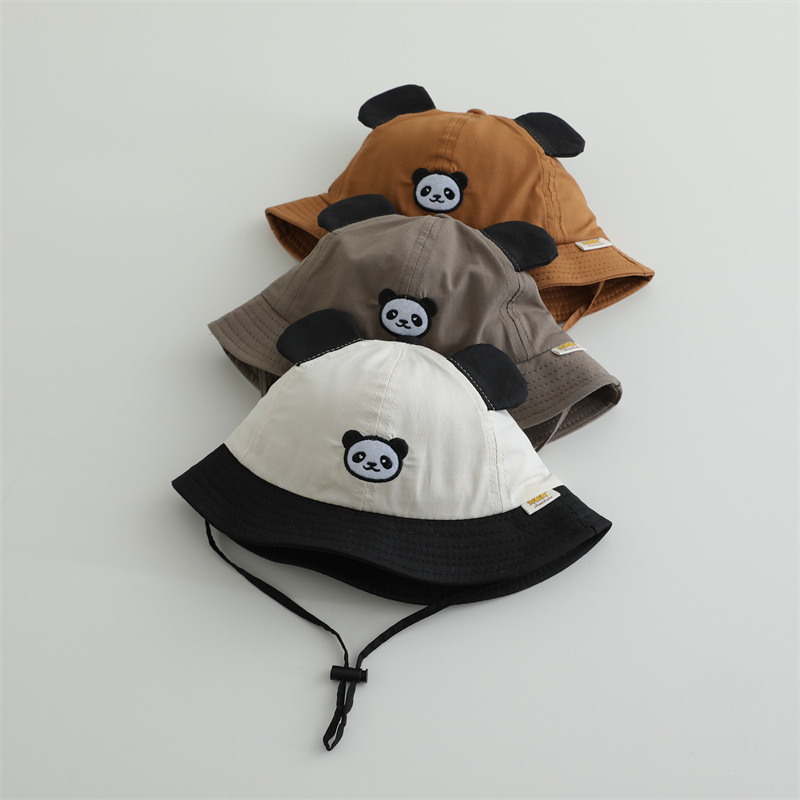 2025 primavera súper lindo sombrero panda para niños bordado gorra de bambú gorra respirable gorra de pescador bebé con cuerda de aire