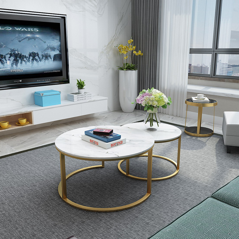 [Manufacturer Wholesale Special Offer] Rental House Round Slate Coffee Table Living Room Small Apartment Popular Apartment Marble