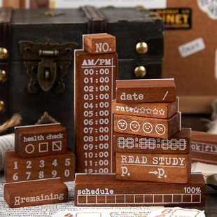 Light-Picking Wooden Seal Set, Weekly Schedule Series, Retro Handbook DIY Material, Decorative Printing, 4 Options