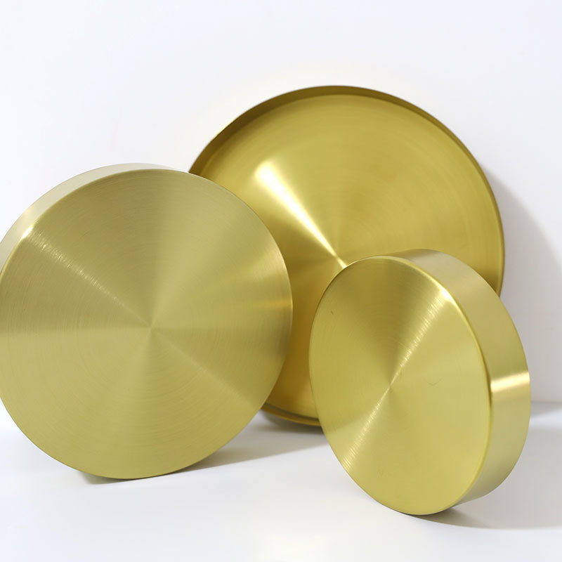 Disco dorado de acero inoxidable nórdico metal cosmético bandeja redonda bandeja de almacenamiento de joyería del hogar bandeja de té taza de agua