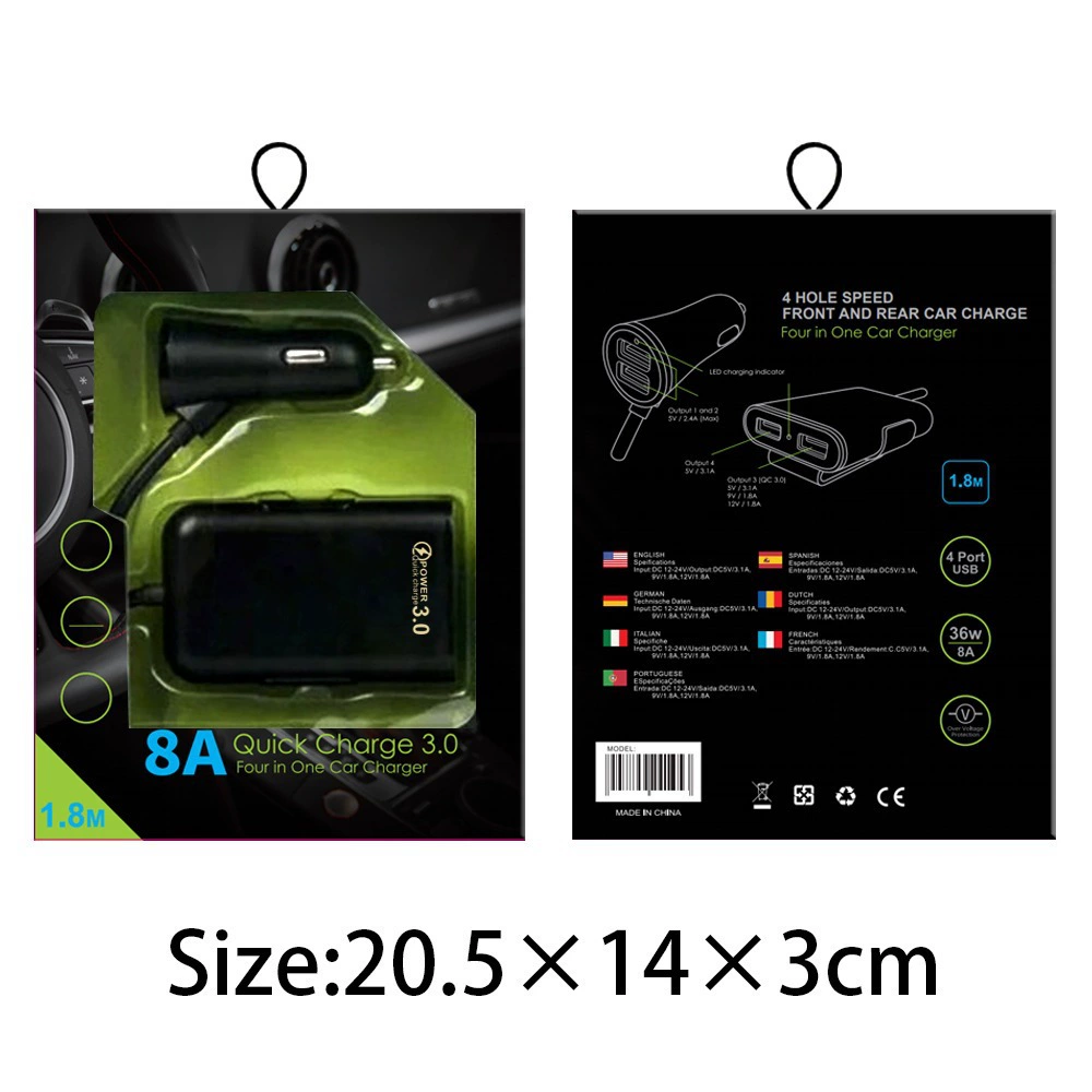 QC3.0 четыре порта автомобильная зарядка быстрая зарядка qc3.0 новая зарядка заднего сидения 4USB