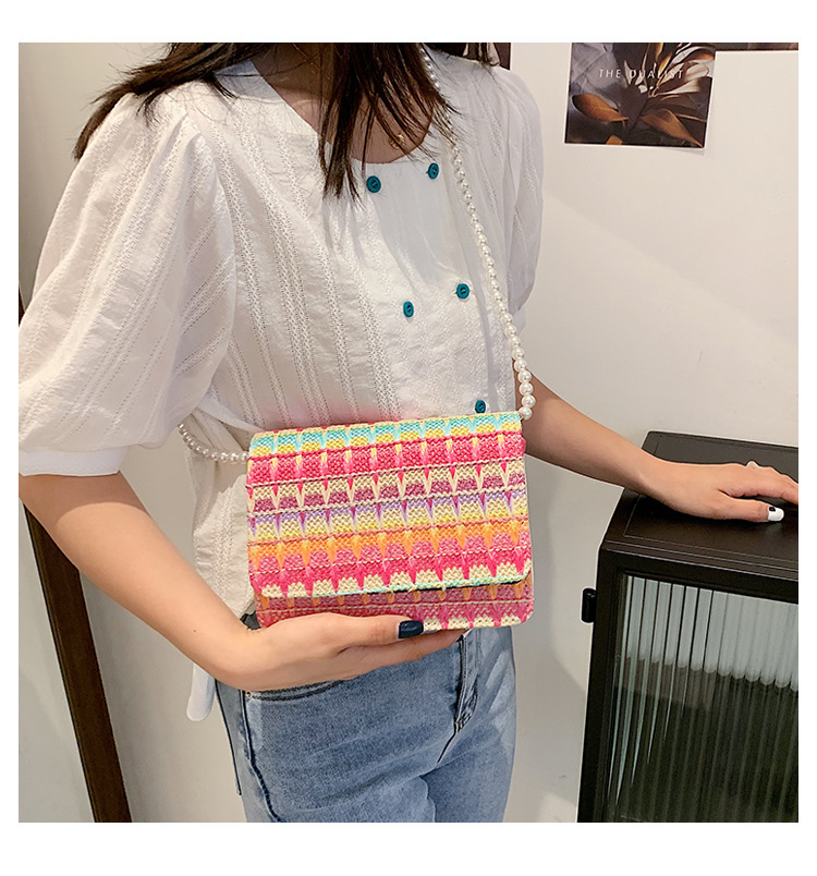 Korean fashion colorful contrast rhombus shoulder handbagpicture11