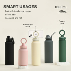 2025年 クロスボーダー 1200ml ステンレス製スポーツウォーターボトル 広口 ポータブル マグネット式ボトル アウトドアスポーツ 保温カップ