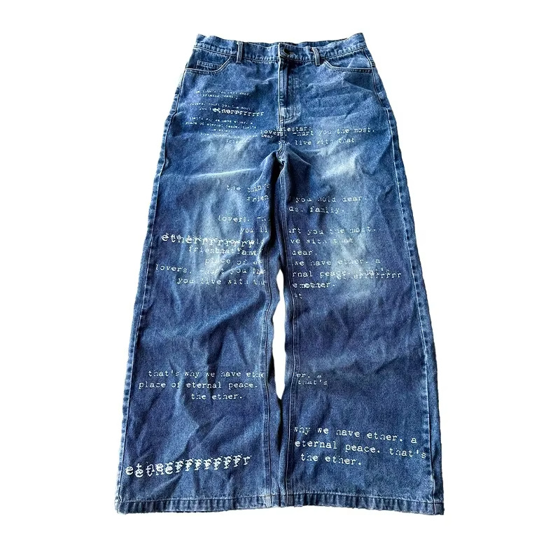 Vaqueros de hombre milenario Vaqueros retro con letras con estampado americano ropa de calle gótico Harajuku hip-hop masculino