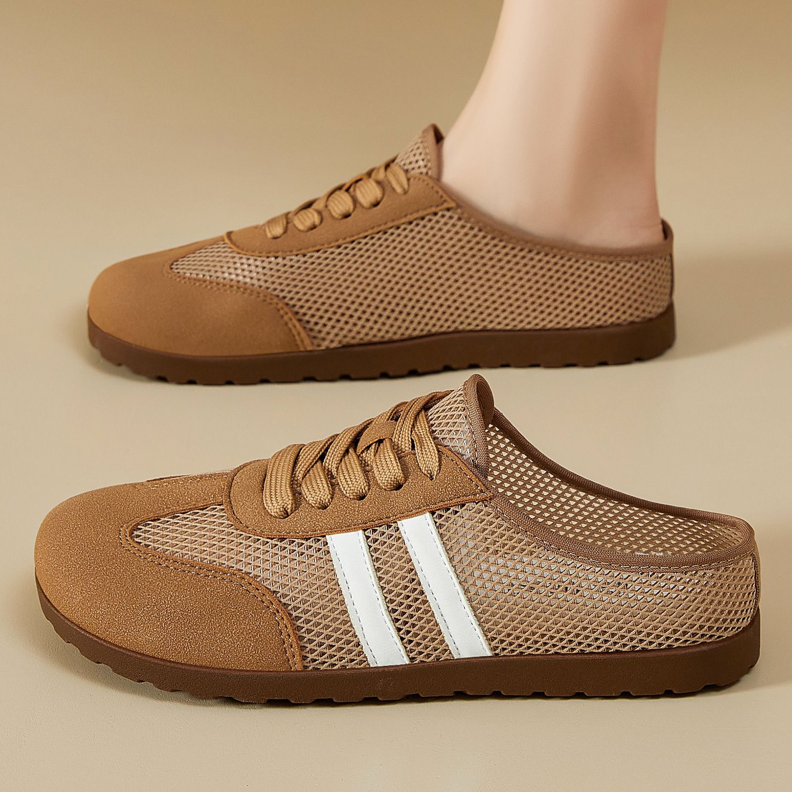 Medios zapatillas de verano para mujeres nuevas sandalias de un pie ancho transfronterizas temu zapatillas de bolso de tamaño grande zapatillas de malla transpirables image 5