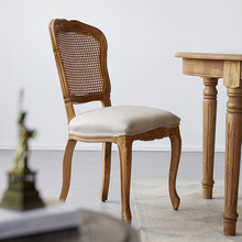 歐式餐廳木雕書房雕刻軟復古面美式扶手鄉村餐椅包扶橡木真皮北歐