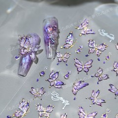 ネイルアート人気のレリーフ立体金箔スターライトアメジスト蝶ファンタジーパープルローズクォーツ蝶ネイルステッカー装飾