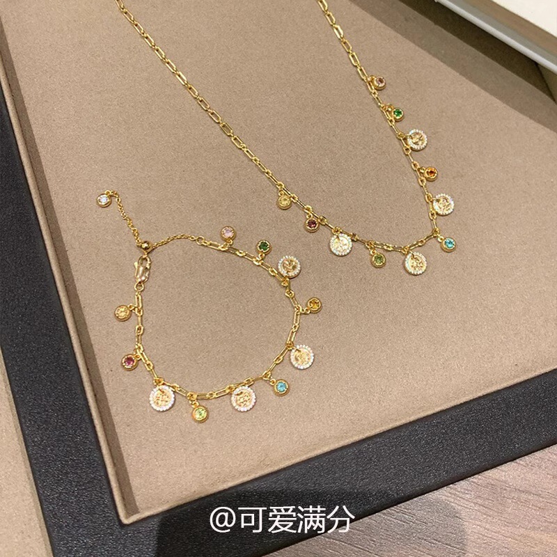 "Rainbow Bubble" Dopamine Colorful Zircon Bracelet Medieval Gold Gypsophila Light Luxury Necklace Bracelet for Women