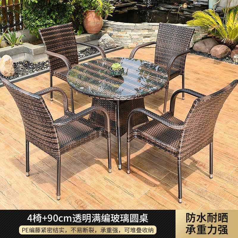 (프리쿠션) 의자 4개 + 90cm 투명 풀 브레이드 원형 테이블