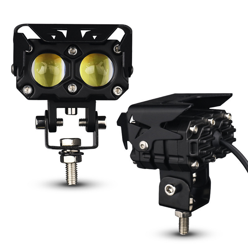 New wide-voltage dual-lens motorcycle spotlight headlamp with white and yellow dual-light LED