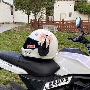 Cute Helmet Decoration Pink Bow Black Big Ear Dog Motorcycle Electric Car Universal